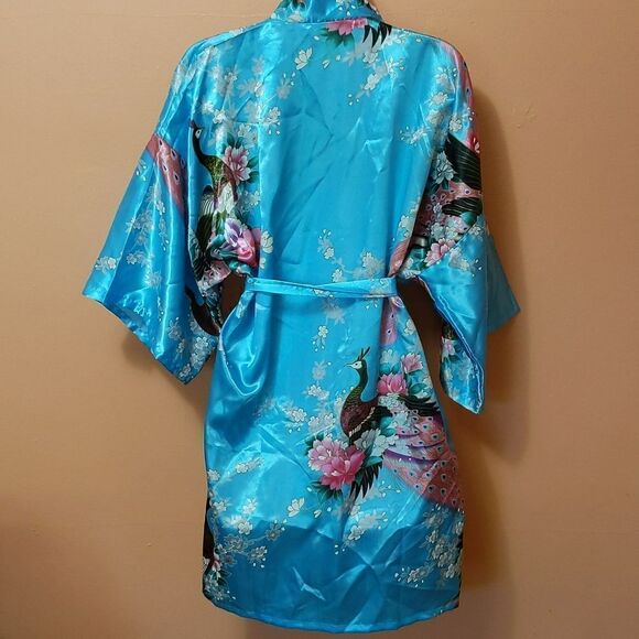 Vintage Mei Ye Si Da Peacock Floral Satin Kimono OS - Picture 7 of 7